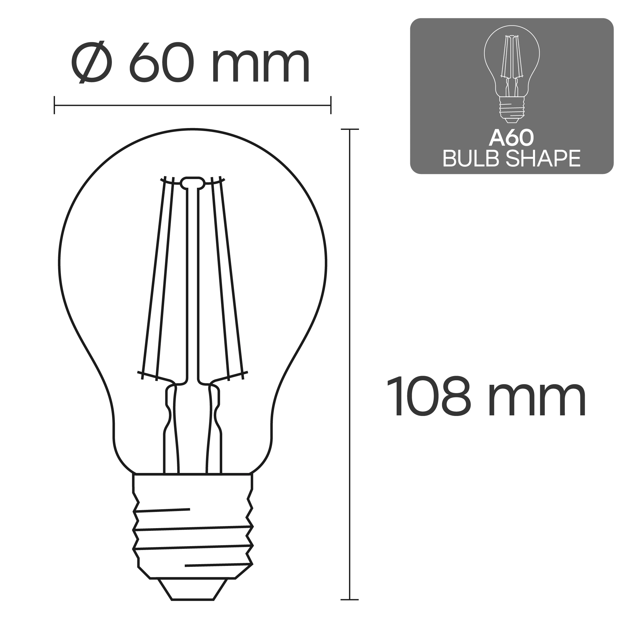 LED Dimmējama filamenta spuldze E27, A60, 12W, 1450lm, 3000K, 360°
